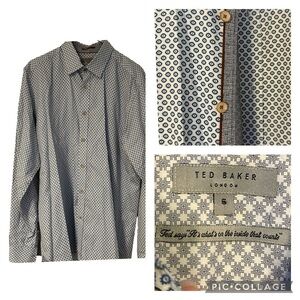 Ted Baker Shirt Blue & White Button Up Flip Cuffs Business Casual Office Size S